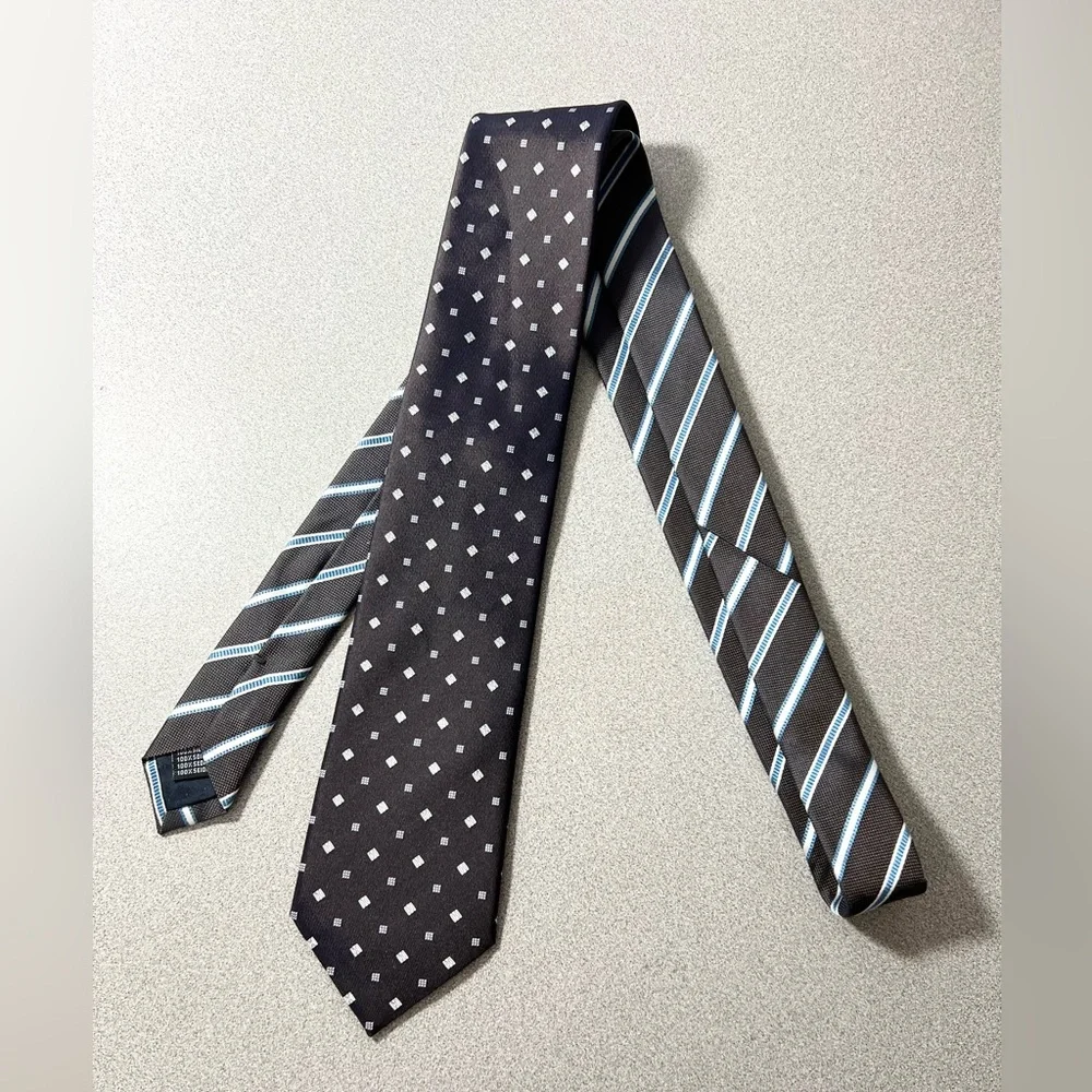 RAVINALE S.R.L. Men's 100% Silk Tie Brown Blue mixed print‎ Handmade in Italy